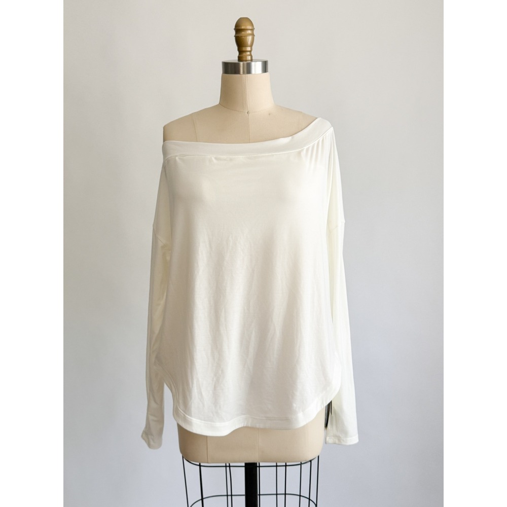 Athleisure Halara Off the Shoulder Top S Cream Long Sleeve Thumbhole Slouchy‎
